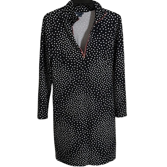 Melly M Dresses & Skirts - Melly M Womens Black White Polka Dot Long Sleeve Quarter Zip Shift Dress M USA